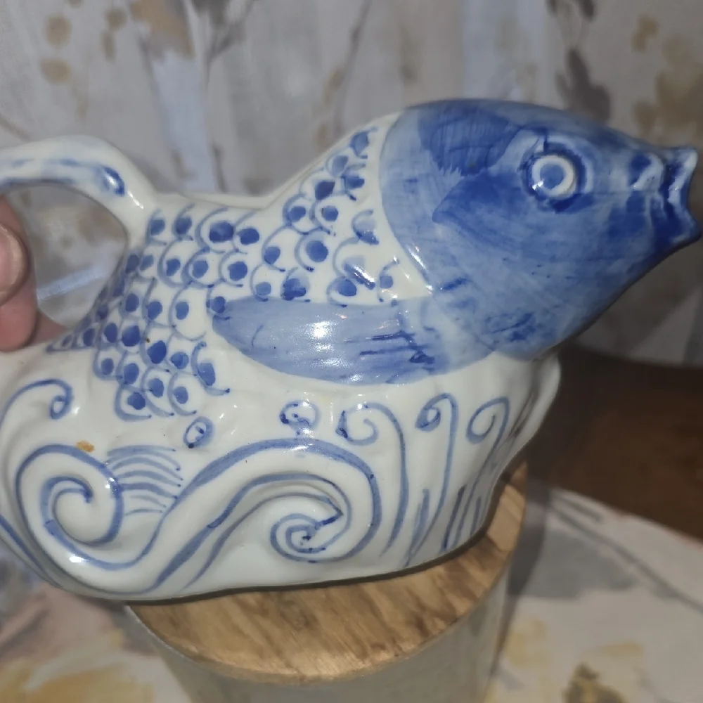 Blue Ceramic Fish-Shaped Water Pitcher